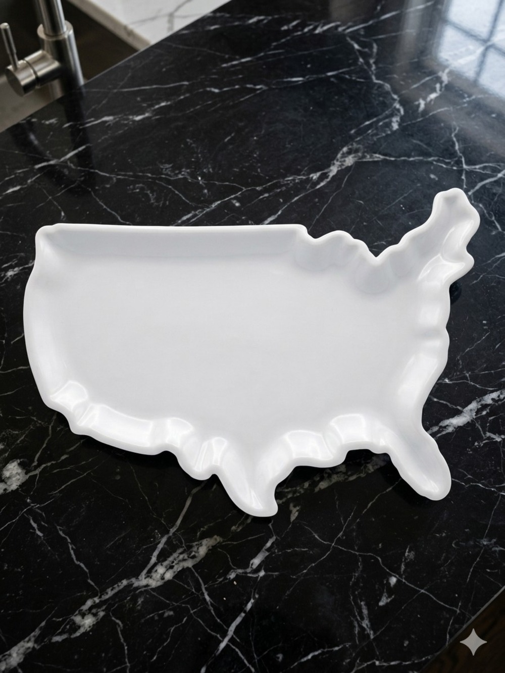 USA Shaped Serving Platter White Ceramic